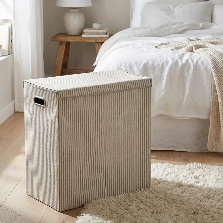 Zeller Dobbelt Vasketøjskurv "Alberte" - Stripes, Beige