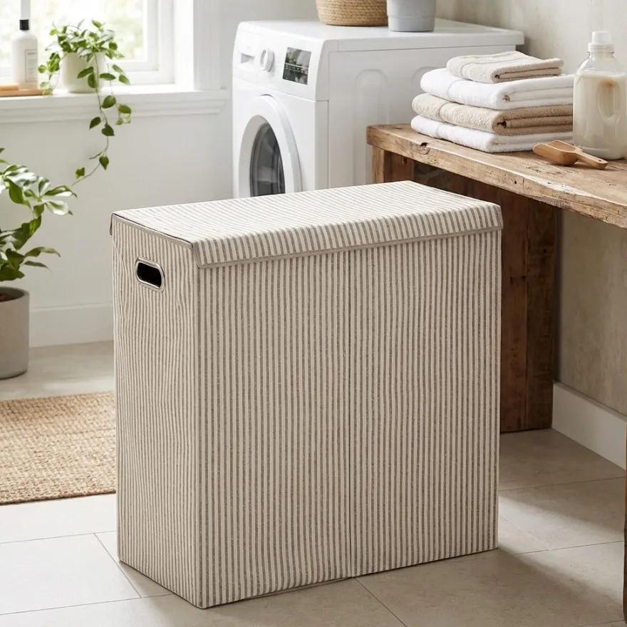 Zeller Dobbelt Vasketøjskurv "Alberte" - Stripes, Beige