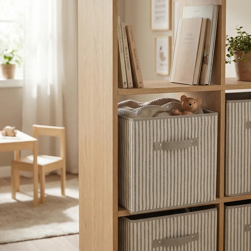 Zeller Rumdelerkurv i stof - "Alberte" BEIGE Stripes