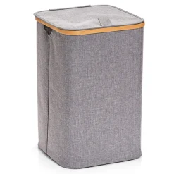 Zeller Vasketøjskurv - Bambus & Gråt Stof (Foldbar)